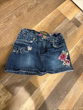 The Children's Place Dark Blue Denim Skort with Pink Rose Embroidery